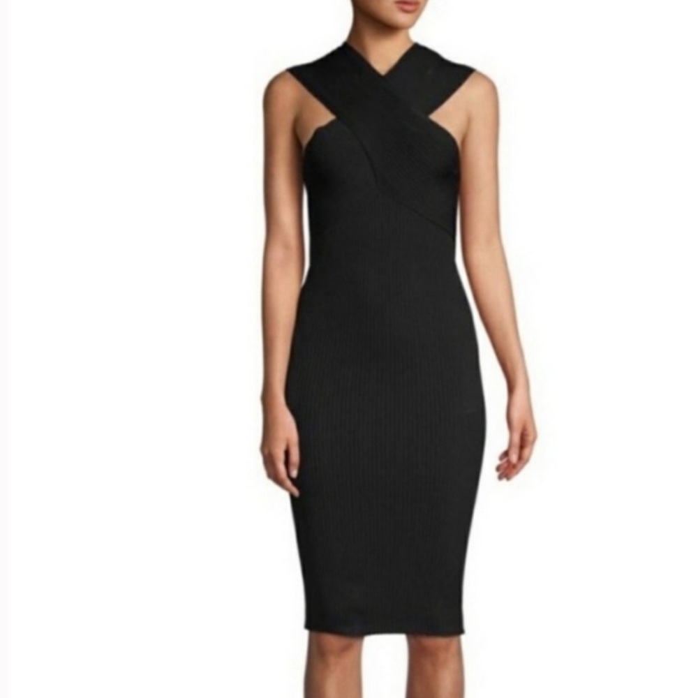 Maje Rochester Ribbed Knit Black Dress Size Small Crossover Neckline
